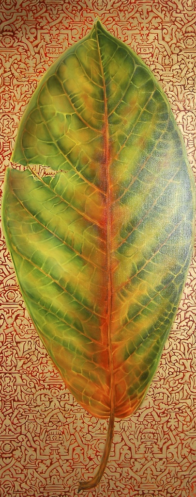 Blad 3 (groen blad op rood-goud)