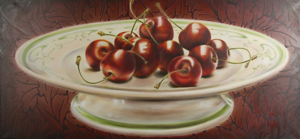 11 kersen op bord (rode fond)