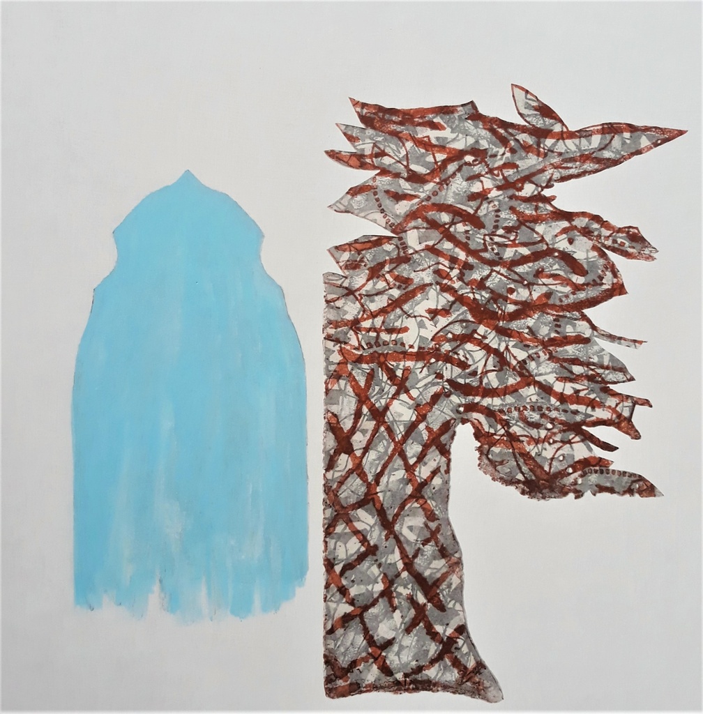 Blauwe vorm met bladeren