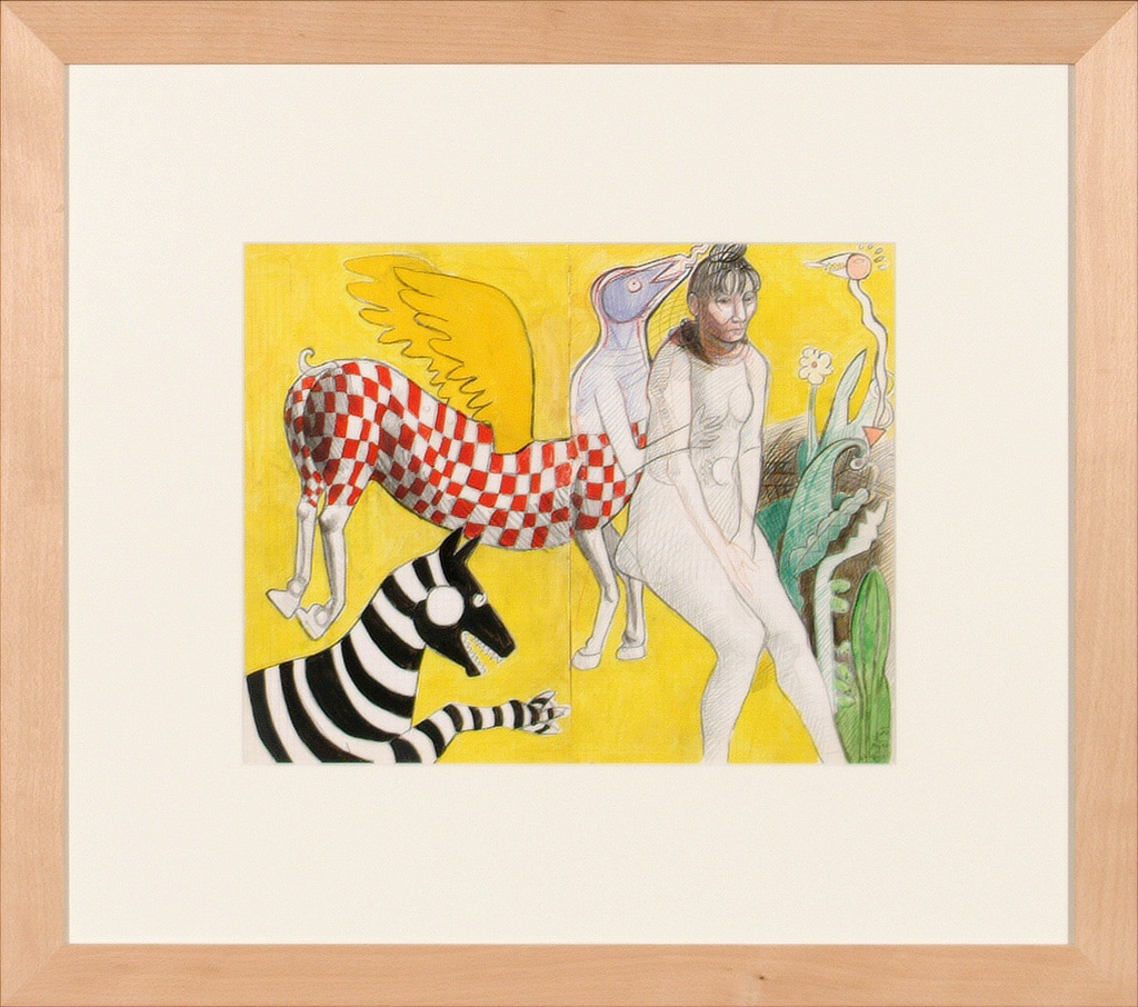 Vrouw met paard en zebra