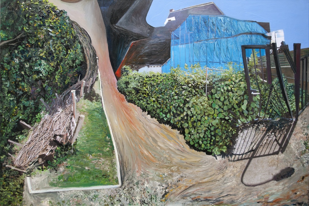Landschap met blauw zeil