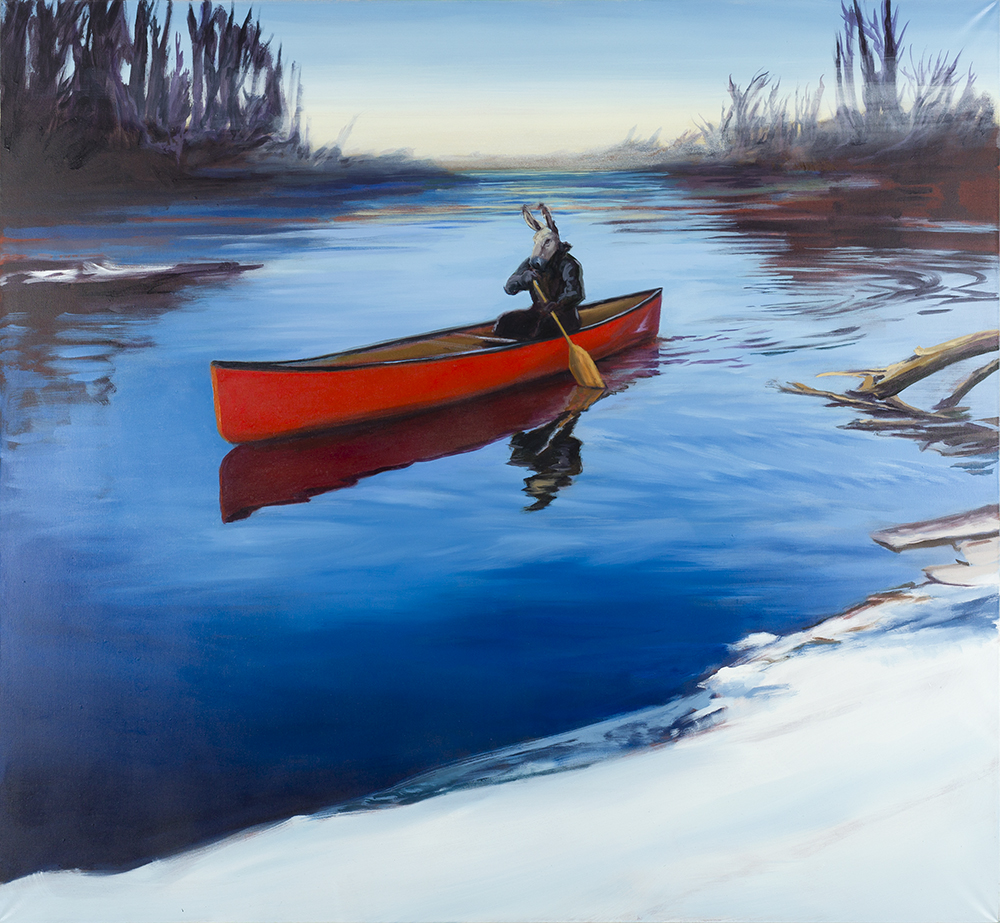 RED ON BLUE CANOE