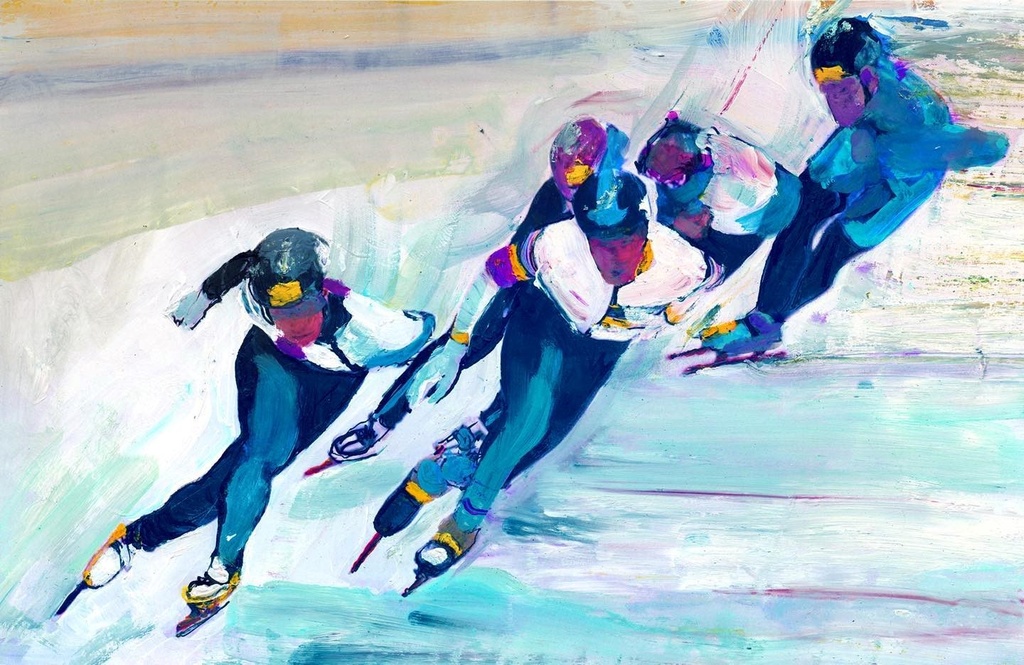 Laatste dag van de winter, schaatsers