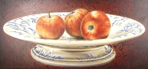 [09080051] 3 appels op bord (rood-bruine fond)