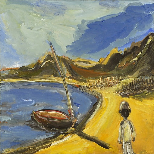 [12860013] Man aan zee met boot